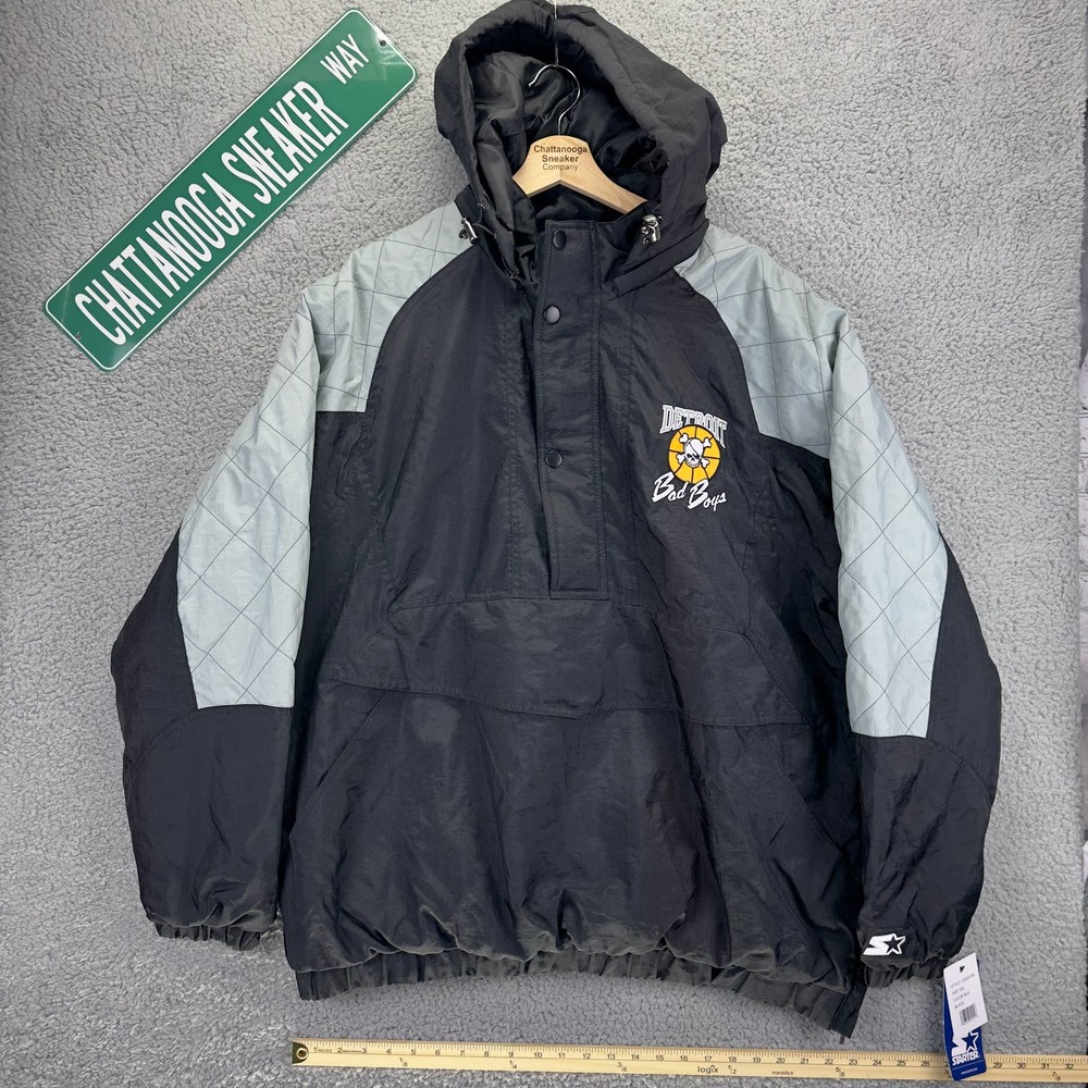 Starters Jacket Mens XXL Detroit Pistons Bad Boys Anorak Hooded Basketball VTG